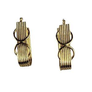 14k Yellow Gold Fancy Long Oval Hoop Earrings #23142